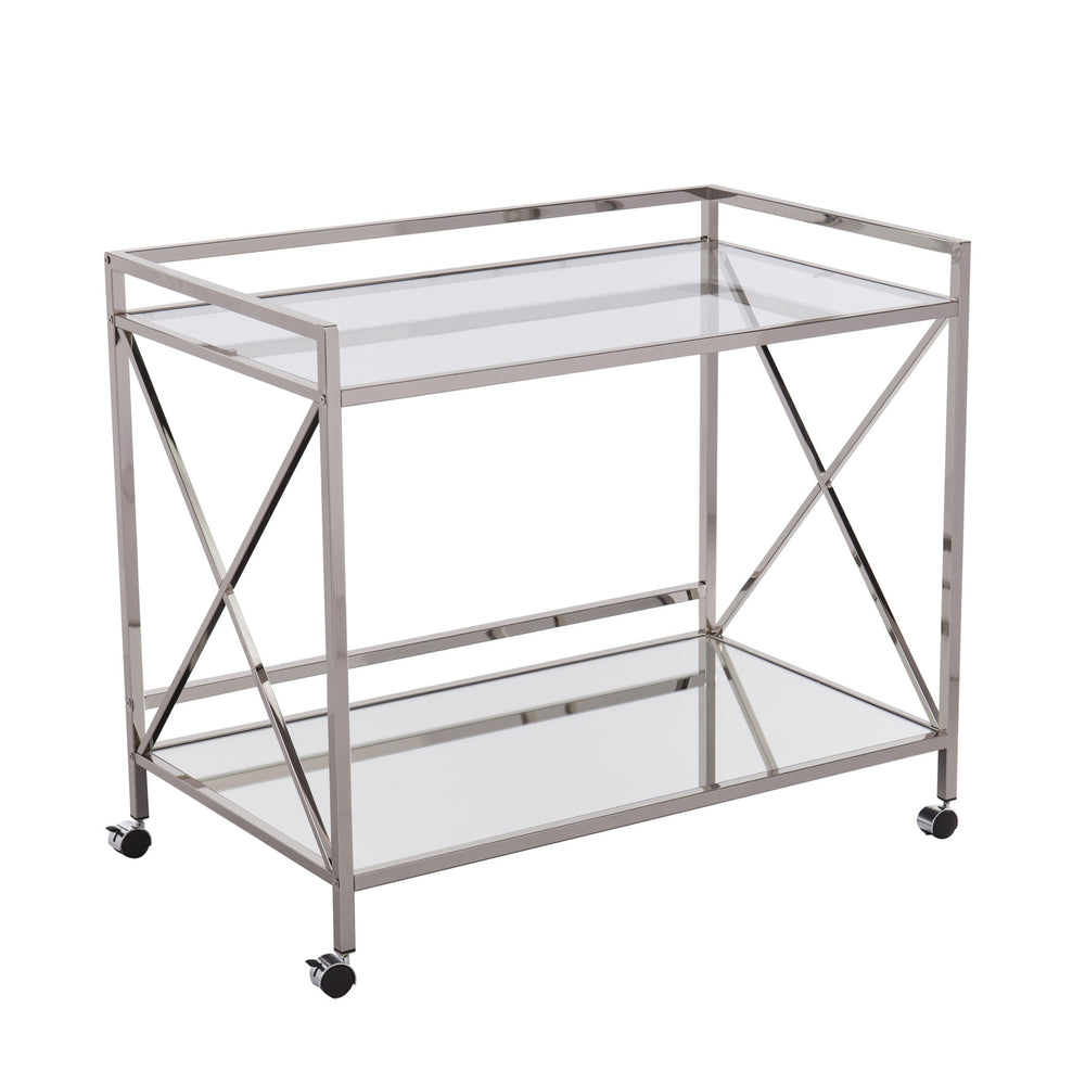 Homeroots Silver Metal And Mirrored Glass Bar Cart  Mirror 402584