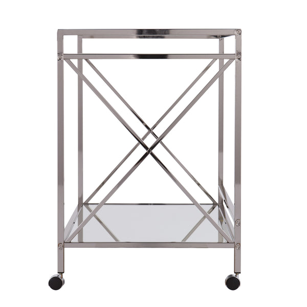 Homeroots Silver Metal And Mirrored Glass Bar Cart  Mirror 402584