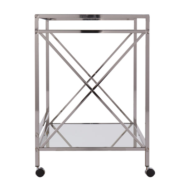 Homeroots Silver Metal And Mirrored Glass Bar Cart  Mirror 402584