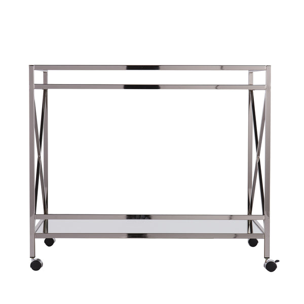Homeroots Silver Metal And Mirrored Glass Bar Cart  Mirror 402584