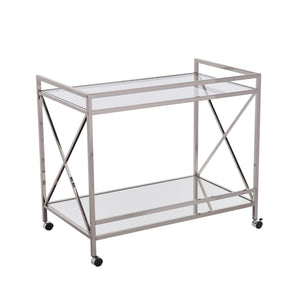Homeroots Silver Metal And Mirrored Glass Bar Cart  Mirror 402584