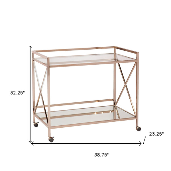 Homeroots Gold Metal And Glass Rolling Bar Cart   402585