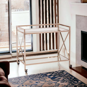 Homeroots Gold Metal And Glass Rolling Bar Cart   402585