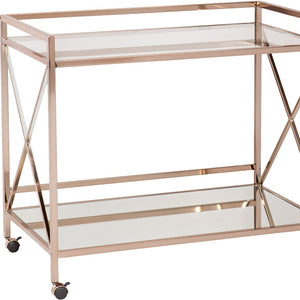 Homeroots Gold Metal And Glass Rolling Bar Cart   402585