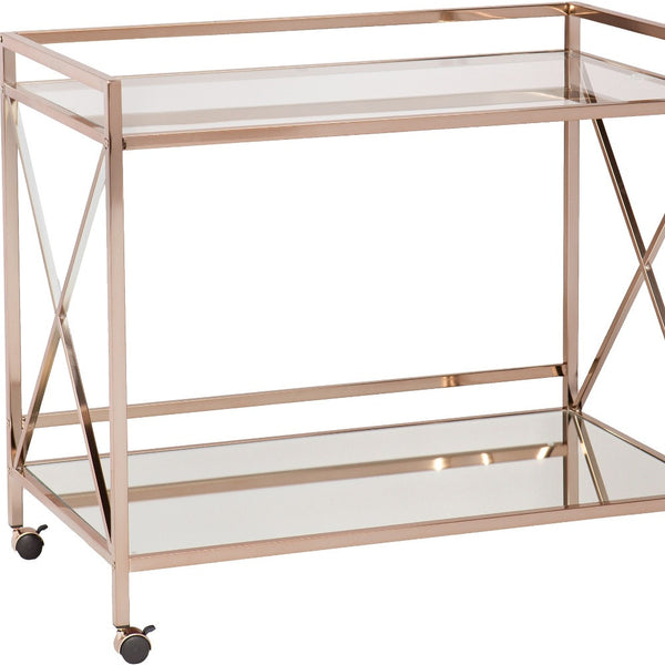 Homeroots Gold Metal And Glass Rolling Bar Cart   402585