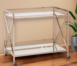 HomeRoots Gold Metal and Glass Rolling Bar Cart - Glamorous Mobile Entertaining Solution for Modern Homes 402585