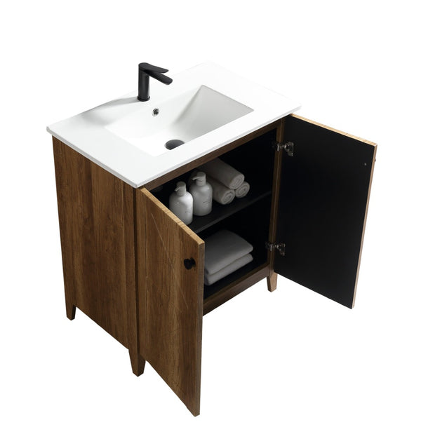 English Elm 30 Inch Floating Bathroom Vanity Fluted Wood Grain Front with Ceramic Integrated Sink Golden Oak W3520S00033