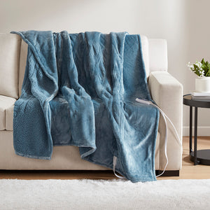 JLA Home Beautyrest - Throw Beautyrest Heated Oversized Microlight to Berber Reversible Throw with Secure Comfort Tech, Low EMF, 5-Year Warranty BR54-0308