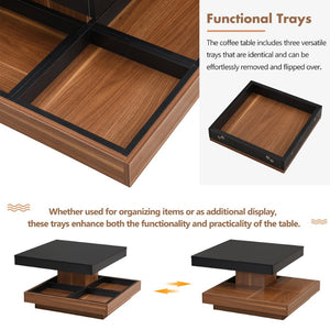 English Elm On-Trend Modern Square 360° Rotating Coffee Table With 3 Detachable Trays & Storage For Living Room N721P191981B-GIGA