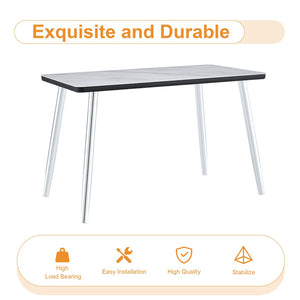English Elm Table and Chair Set Marble Glass Top Silver Legs White Pu Seating for Modern Dining W1151S04646