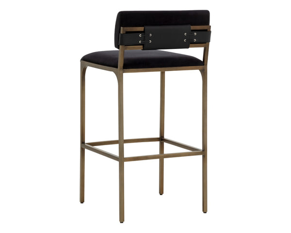 Sunpan MORI Barstool - Abbington Black Elegance with Plush Comfort, Gold Accents for Modern Interiors 112149