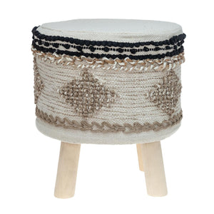 Homeroots 16" Beige Jute And Brown Round Abstract Ottoman   402695