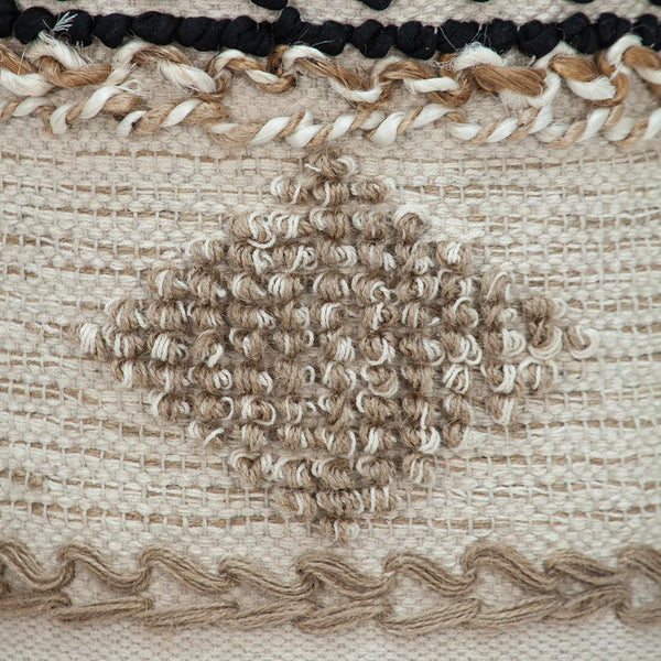 Homeroots 16" Beige Jute And Brown Round Abstract Ottoman   402695