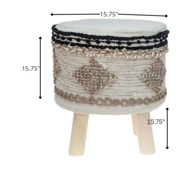 Homeroots 16" Beige Jute And Brown Round Abstract Ottoman   402695