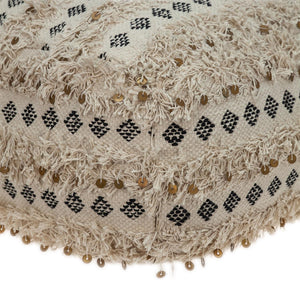 Homeroots 22" Beige Cotton Blend Abstract Pouf Ottoman   402696