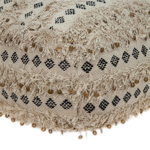 Homeroots 22" Beige Cotton Blend Abstract Pouf Ottoman   402696
