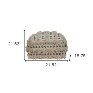 Homeroots 22" Beige Cotton Blend Abstract Pouf Ottoman   402696