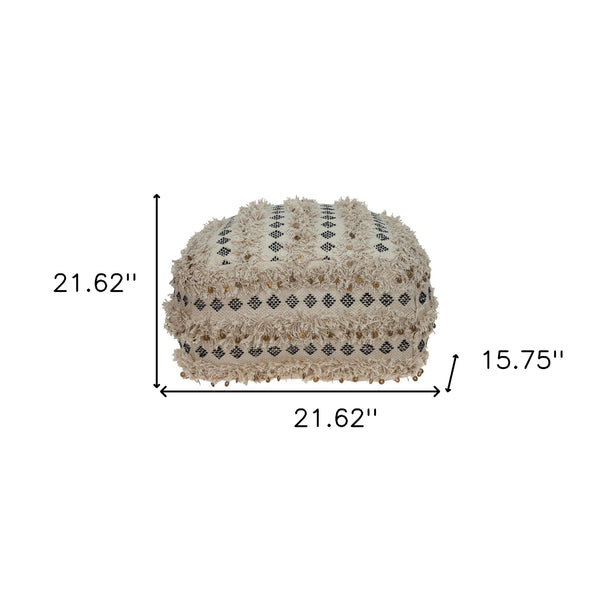Homeroots 22" Beige Cotton Blend Abstract Pouf Ottoman   402696