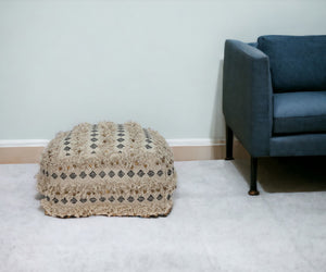 Homeroots 22" Beige Cotton Blend Abstract Pouf Ottoman   402696
