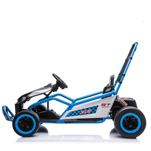 English Elm 24v Dual Motor Kids Go Kart with Drift Mode Roll Cage and Rear Suspension Ages 6 to 12 Blue W1578P454056