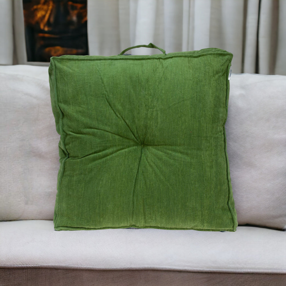 Homeroots Corduroy Styled Olive Green Tufted Floor Pillow   402729