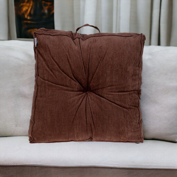 Homeroots Corduroy Styled Dark Brown Tufted Floor Pillow   402732
