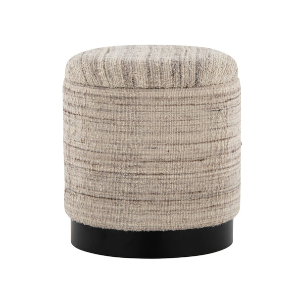 English Elm 18" Handwoven Wool Storage Ottoman with Black Metal Base for Modern Living Rooms B202P471517