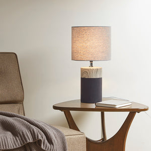 JLA Home 510 Design - Textured Ceramic Table Lamp with Two-Tone Wood-Grain Base and Drum Shade for Warm Ambient Glow 5DS153-0037