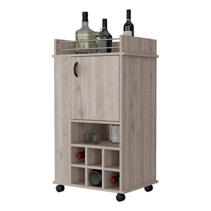 English Elm Farson Light Gray Bar Cart with 2 Side Shelves, 6 Wine Racks, Cabinet & Smooth Casters for Entertaining B128P176136