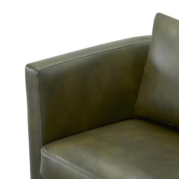 English Elm Sutton Fern Green Faux Leather Swivel Barrel Chair with Stain‑Resistant Fabric, Pocket Coil Seat, 360° Swivel Comfort B050P322589