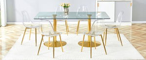 English Elm Table and Chair Set Tempered Glass Top with Acrylic Seats and Gold Leg Dining for Six W1151S04558
