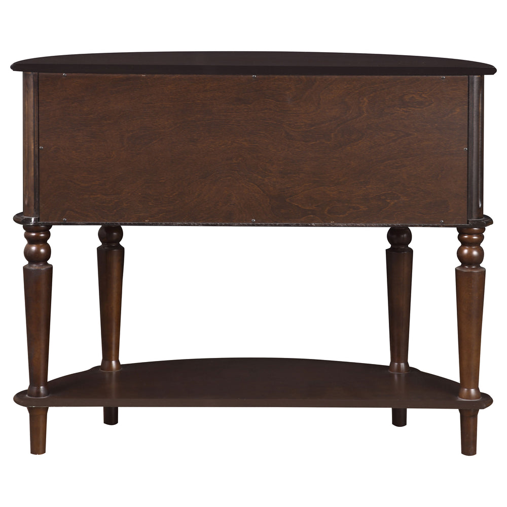 English Elm 1pc Traditional Demilune Entryway Console Table with Two Doors, Lower Shelf, Turned Legs & Fluted Trim Brown 41 L x 17 W x 15.75 H B011P308017