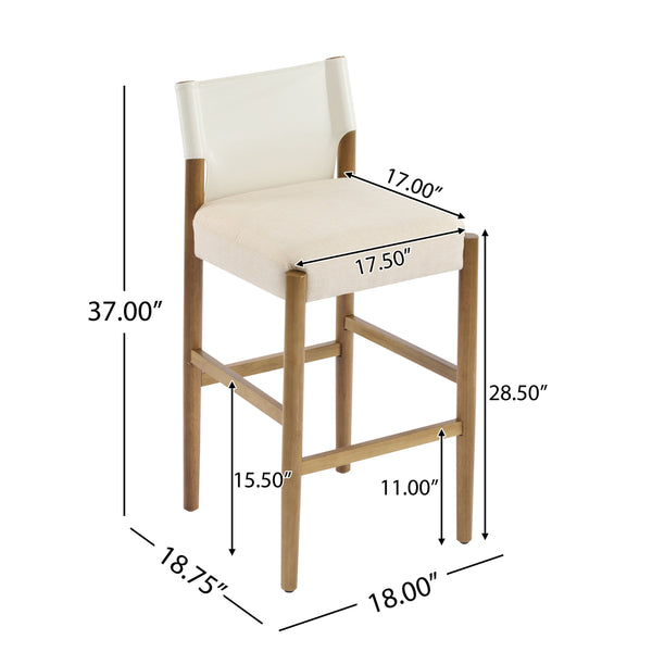 English Elm Christopher Knight Home® - 28.5'', Solid Wood Bar Stool Set of 2 with White Polyester Cushion, 28.5'' Counter Height Modern Rustic Appeal N780P271400W