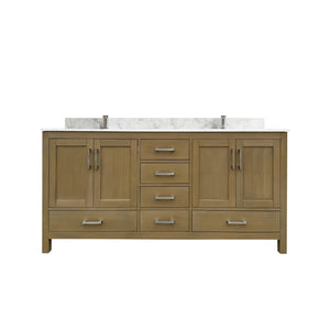 English Elm 72" Oak Double Basin Bathroom Vanity with Soft Close Drawers and Carrara Top T3785P442239