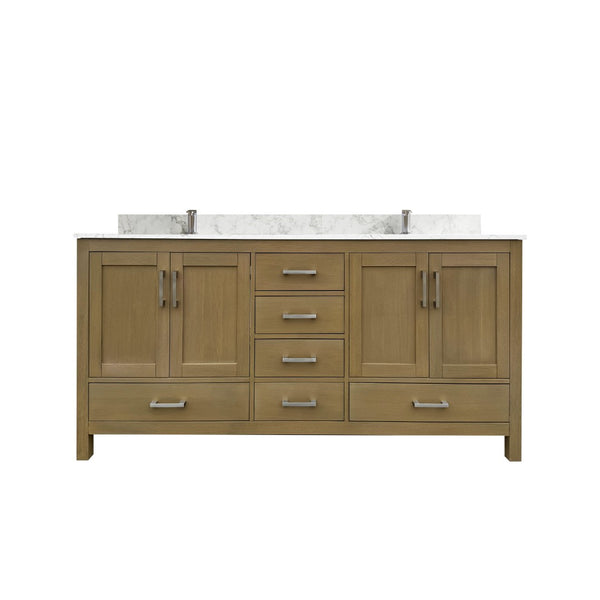 English Elm 72" Oak Double Basin Bathroom Vanity with Soft Close Drawers and Carrara Top T3785P442239