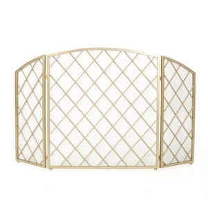 English Elm Christopher Knight Home® - FIRE Amiyah 3-Panel Iron Fireplace Screen - Decorative Protective Mesh Shield for Hearth Safety and Style Gold 61127.00GLD