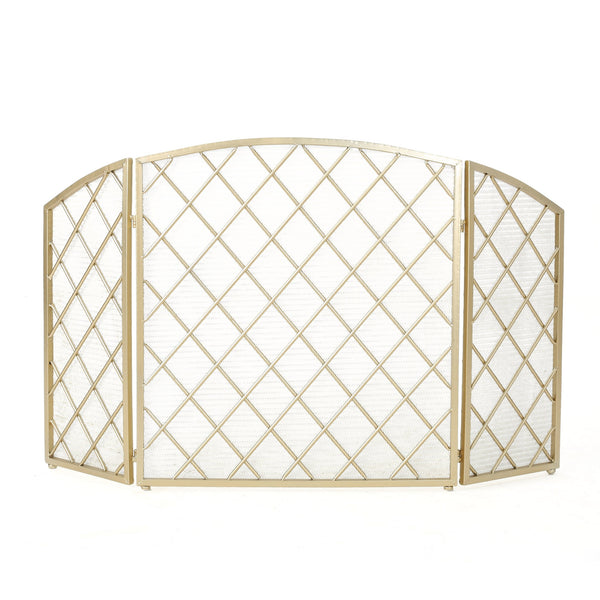English Elm Christopher Knight Home® - FIRE Amiyah 3-Panel Iron Fireplace Screen - Decorative Protective Mesh Shield for Hearth Safety and Style Gold 61127.00GLD