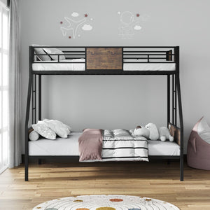 English Elm Twin Over Full Bunk Bed Frame – Sturdy Metal Design With Safety Guardrails, Trundle & Easy Assembly W3107P341507-GIGA