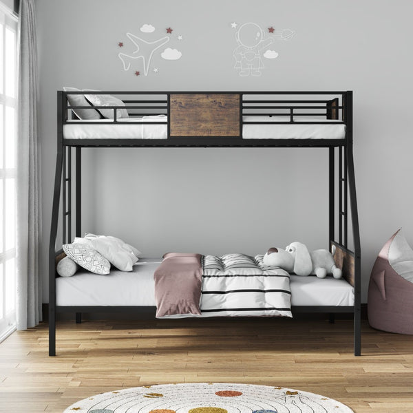 English Elm Twin Over Full Bunk Bed Frame – Sturdy Metal Design With Safety Guardrails, Trundle & Easy Assembly W3107P341507-GIGA