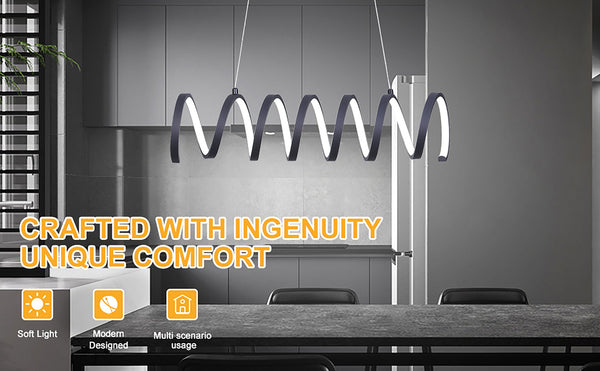 English Elm 23"L Matte Black Spiral Loop Aluminum Pendant Light with Integrated 14W LED, Adjustable 47"-12" Cords, Modern Illuminate B072P220163