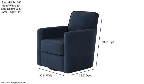 Fusion Bella Midnight Swivel Glider Chair - Stylish Blue Accent With 360° Motion & Reversible Cushion Comfort Blue W ,100% Polyester 402g-c Bella Midnight Swivel Glider