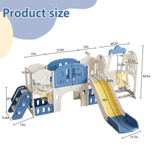 English Elm Toddler Playset 11 in 1 Hdpe Indoor Outdoor Swing Slide Basketball Climbing Set W509P227265