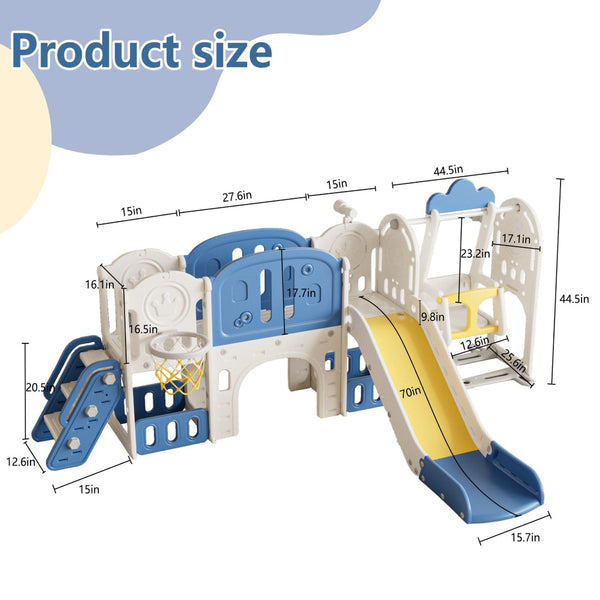 English Elm Toddler Playset 11 in 1 Hdpe Indoor Outdoor Swing Slide Basketball Climbing Set W509P227265