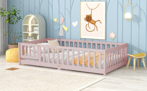 English Elm Twin Low Profile Rubberwood Floor Bed with Full Safety Fence for Toddler Rooms Pink W504P429281