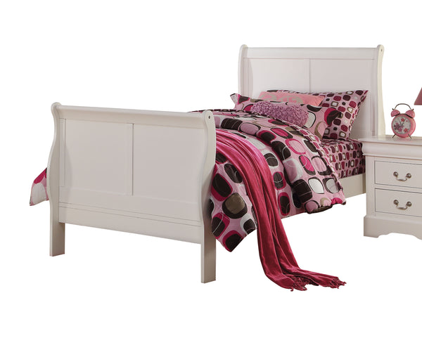 English Elm White Sleigh Bed with Curved Headboard, Solid Pine Construction, Box Spring Ready, Classic Elegance B062S00524
