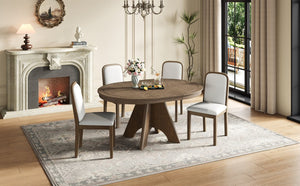 English Elm Trexm Rustic Farmhouse Extendable Dining Set Seats Six with Upholstered Rubberwood Chairs Espresso ST000152AAP