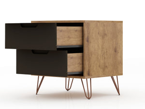 English Elm Rockefeller 20" Nightstand Gray with 2 Soft‑Glide Drawers, Metal Splayed Legs & Custom Handles B365P398146