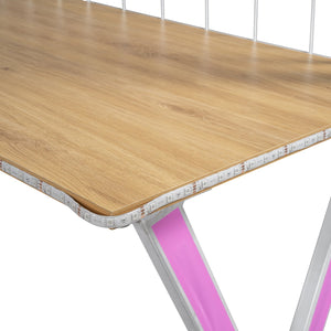 English Elm Full Full Size Metal Loft Bed with Built-In Desk, Wardrobe & Stair Storage, LED Lights, Space-Saving White GX000663AAK