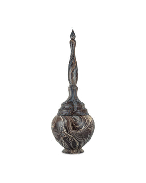 Currey & Company Marbleized Tall Turret Box - Hand-carved Wooden Storage Container With Vintage Charm And Elegance Brown Wood 1200-1050-currey-company
