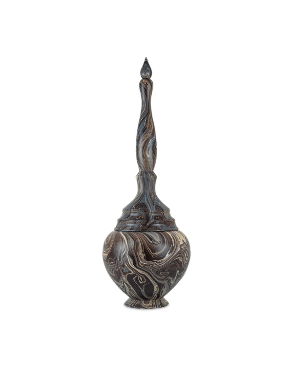 Currey & Company Marbleized Tall Turret Box - Hand-carved Wooden Storage Container With Vintage Charm And Elegance Brown Wood 1200-1050-currey-company